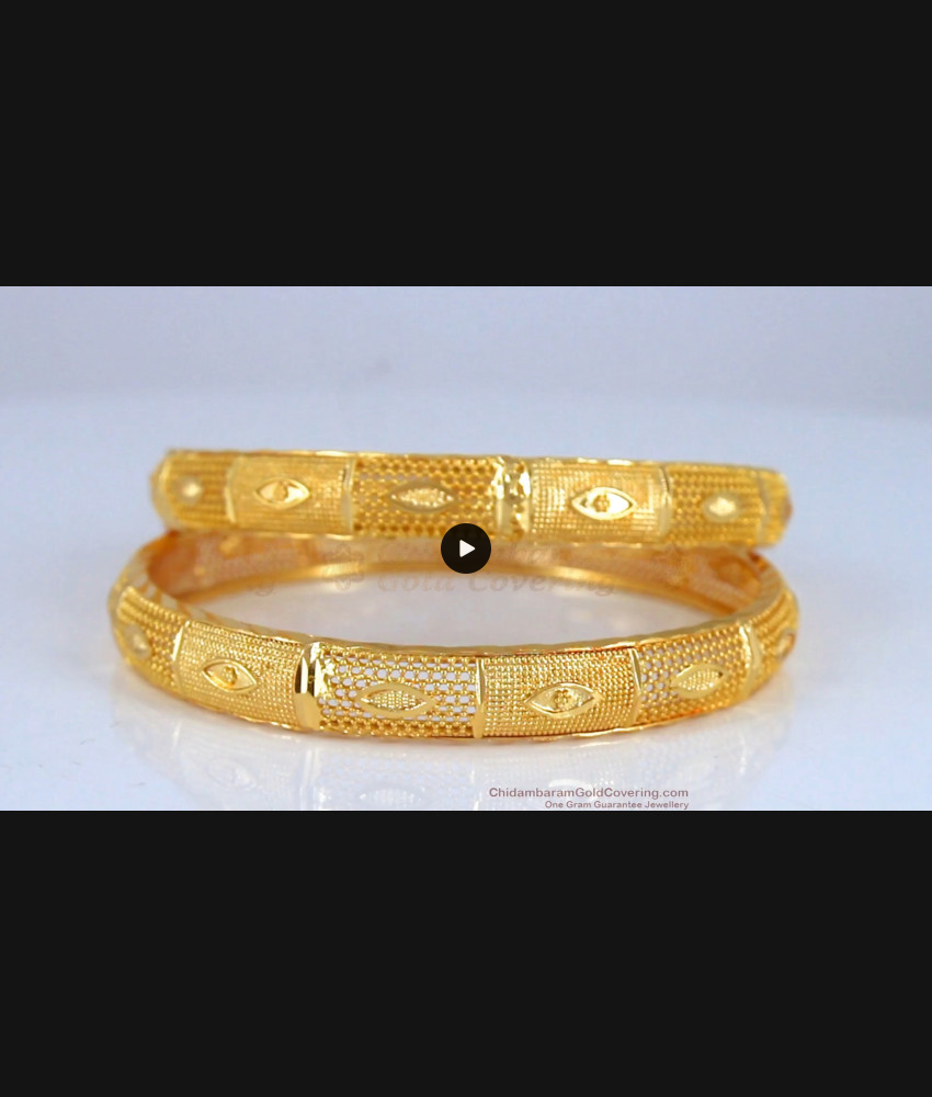 BR1900-2.10 Size One Gram Gold Plated Bangles Net Pattern Womens Fashion