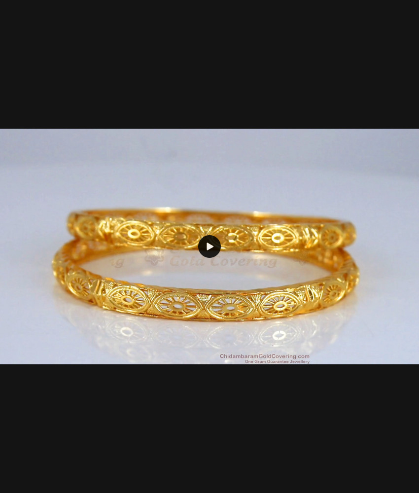 BR1902-2.4 Size Unique Gold Plated Oval Design Bangles Shop Online