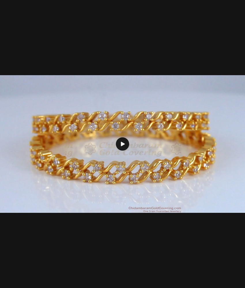 BR1906-2.8 Size Gold Plated Bangles Double Layer White Stones Design