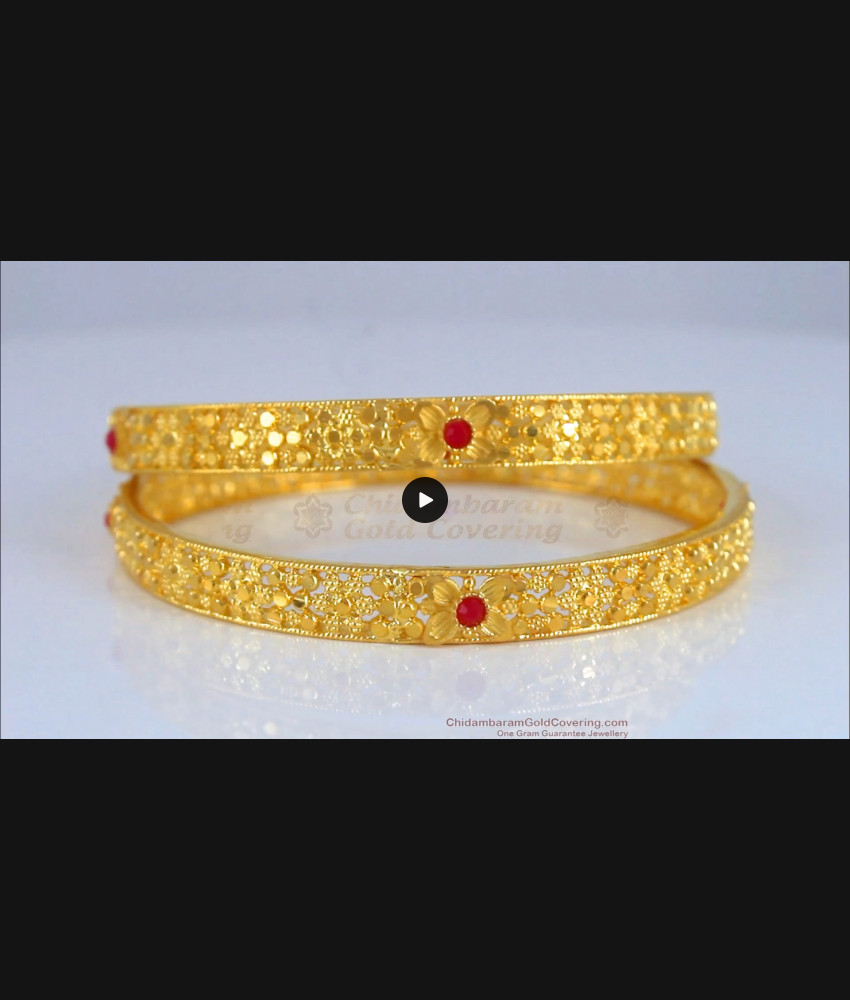 BR1910-2.10 Size First Quality Two Gram Gold Forming Bangles Ruby Stone