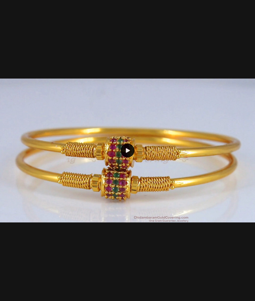 BR1920-2.8 Size One Gram Gold Bangle Multi Color Stone Round Design