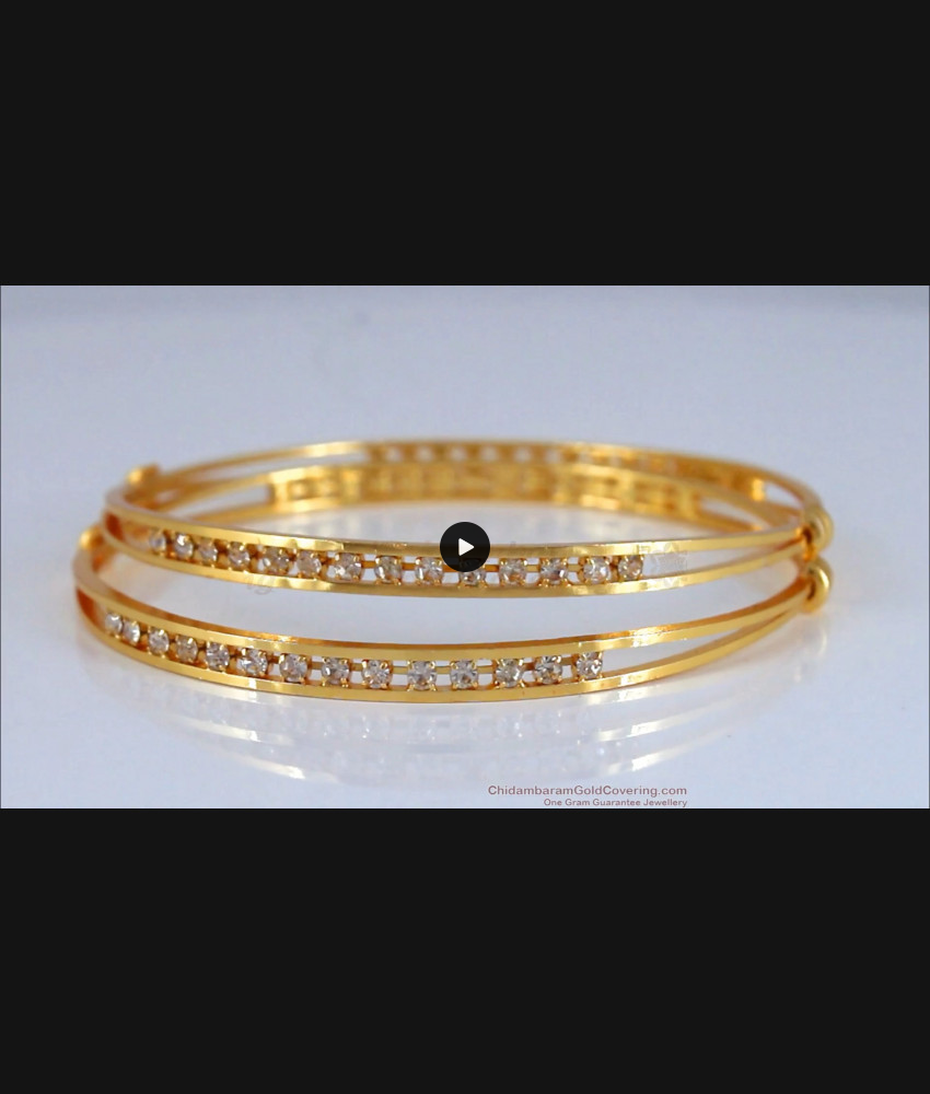 BR1921-2.6 Size Double Layer Gold Plated Bangles White Stones Jewelry