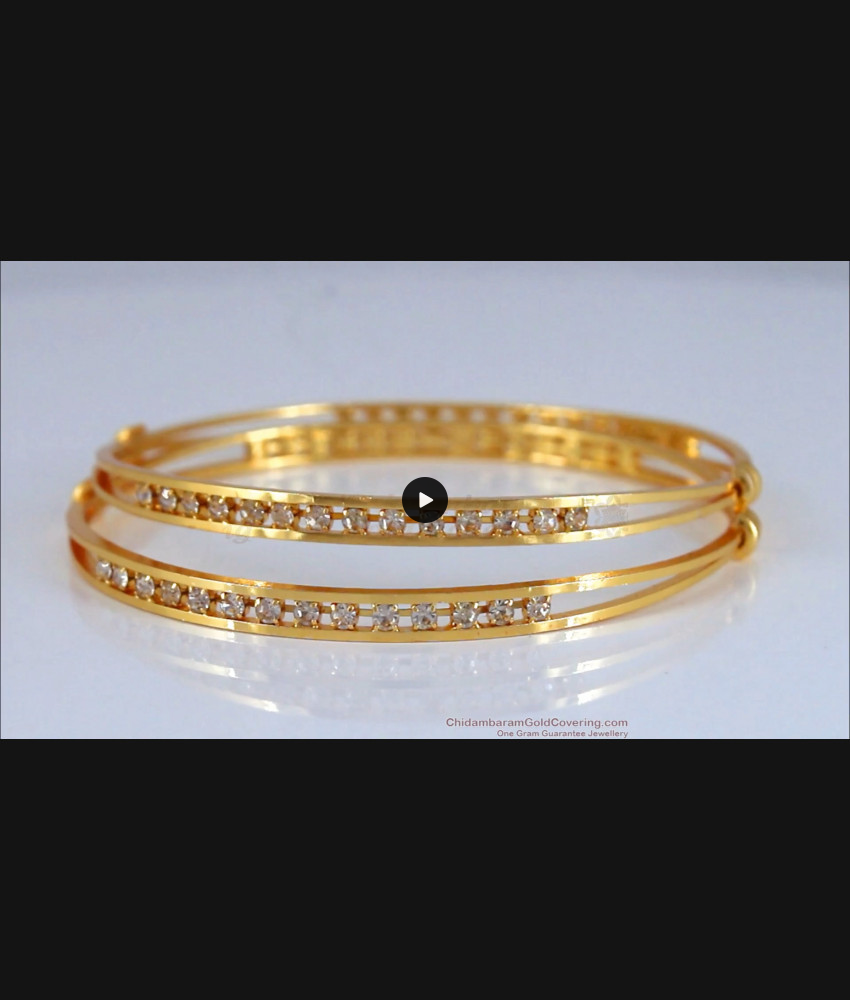 BR1921-2.4 Size Double Layer Gold Plated Bangles White Stones Jewelry