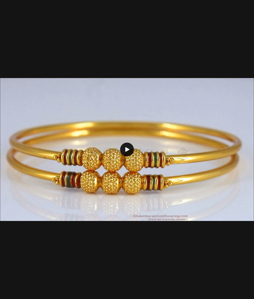 BR1923-2.10 Size One Gram Gold Bangle Meenakari Pattern Ball Design