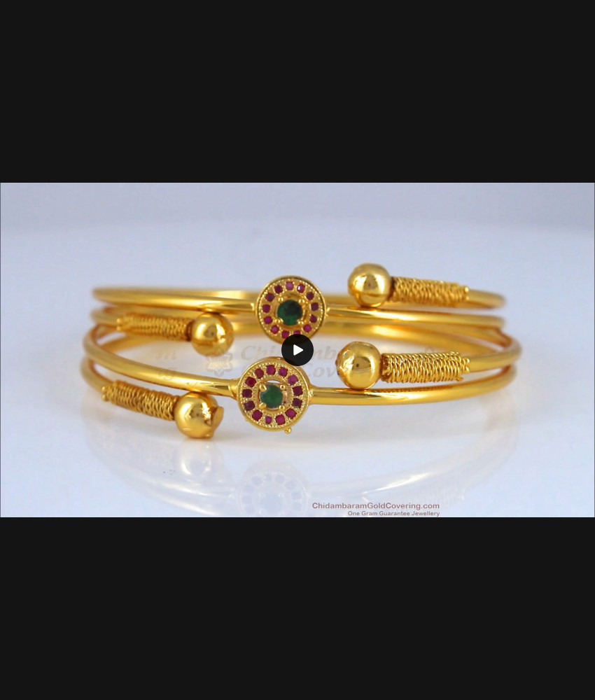 BR1924-2.4 Size Latest Ruby Green Stone Gold Imitation Bangles