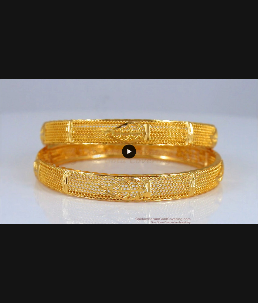 BR1933-2.8 Size One Gram Gold Bangle Leaf Design Net Pattern