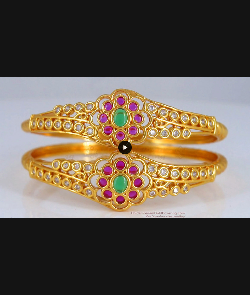 BR1943-2.8  Latest Kemp Gold Kada Bangles For Marriage