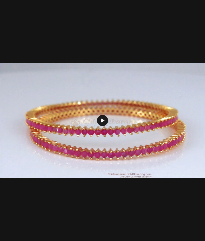 BR1970-2.8 Vibrant Full Ruby Stone 1 Gram Gold Bangle Collections Shop Online