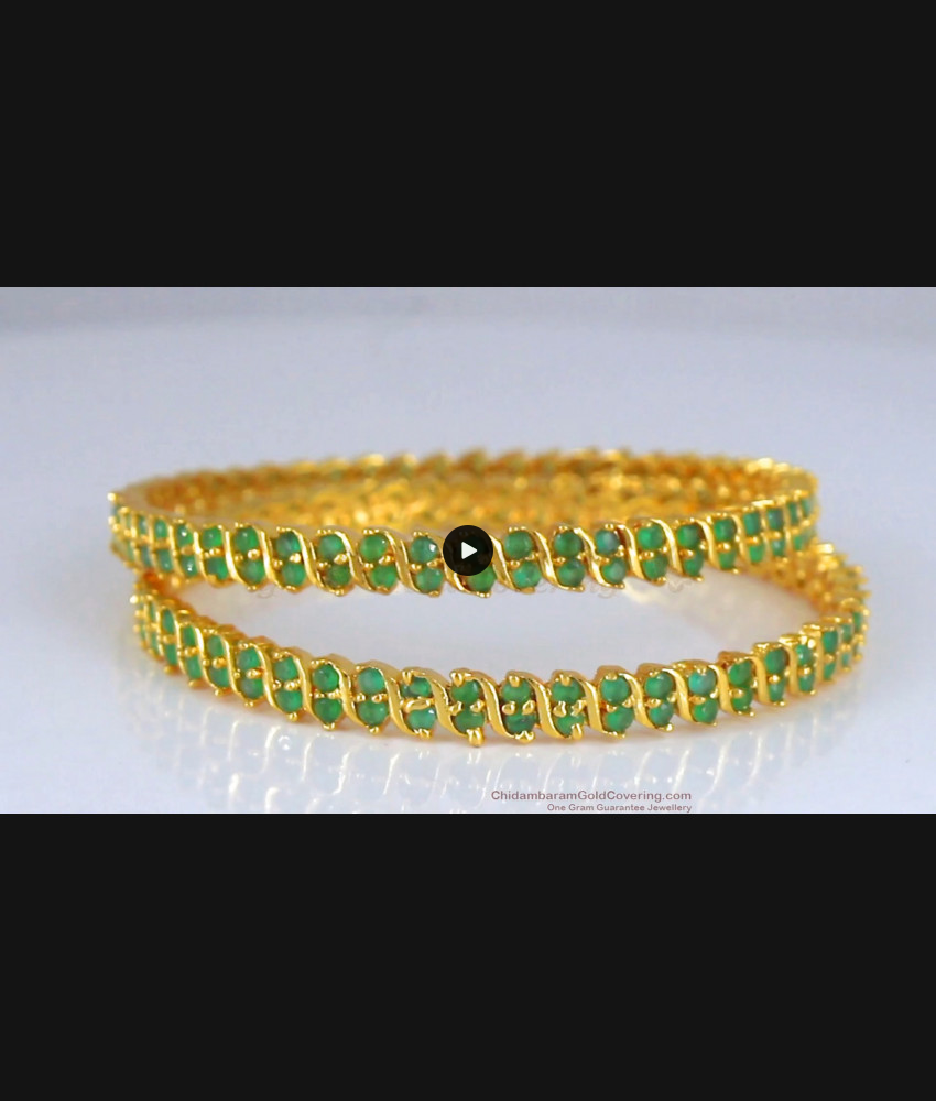 BR1975-2.6 Gorgeous Full Emerald Stone Gold Bangles Bridal Wear