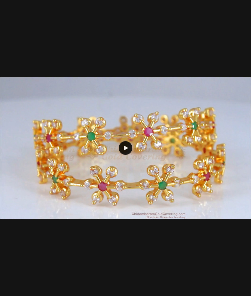 BR1983-2.6 Size Stunning Gold Plated Bangles Semi Precious Stones