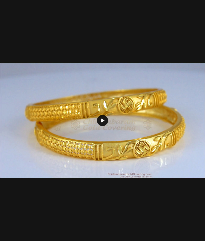 BR1988-2.6 Size Swasthik Symbol Forming Gold Bangles Traditional Wear