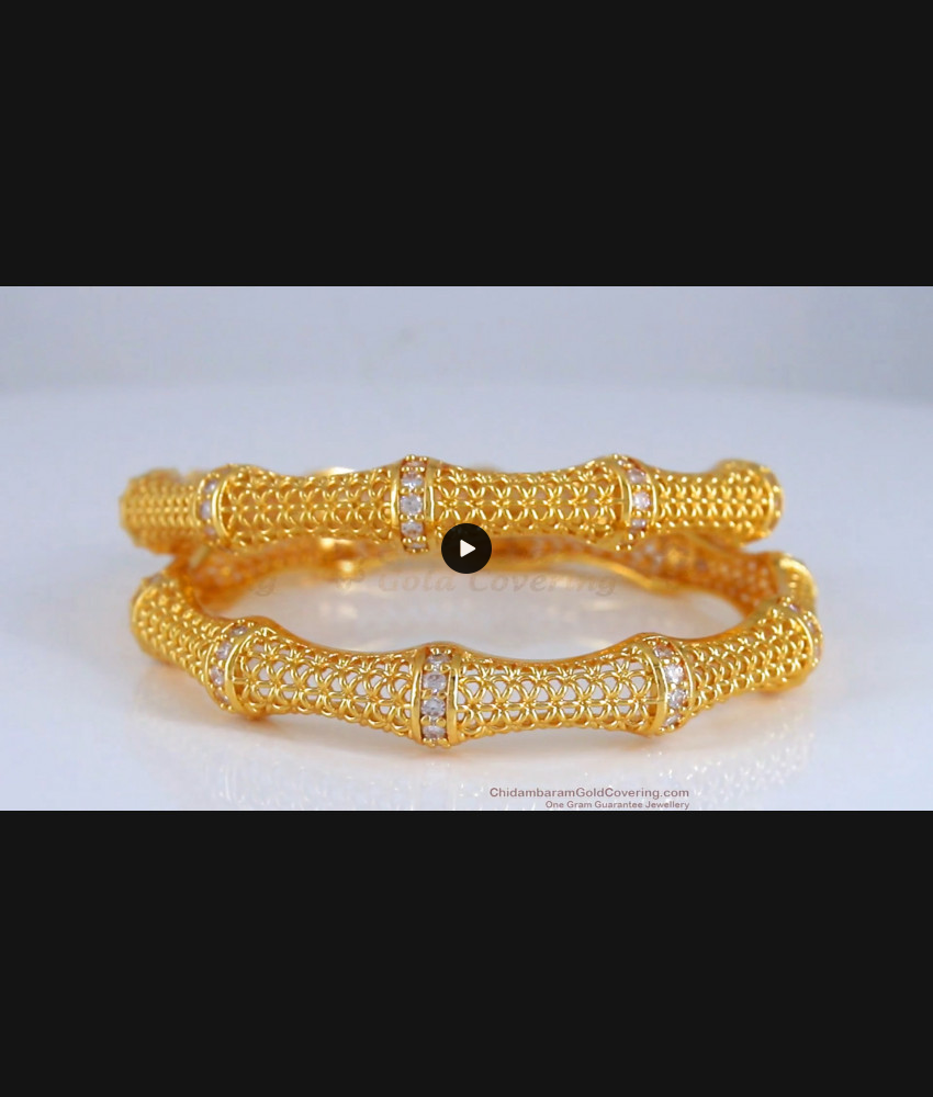 BR2021-2.4 Size Gorgeous Net Pattern Gold Plated Bangle White Stone