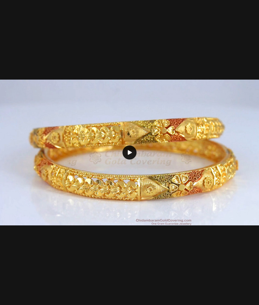 BR2034-2.4 Set Of Two Forming Gold Bangles With Enamel Design