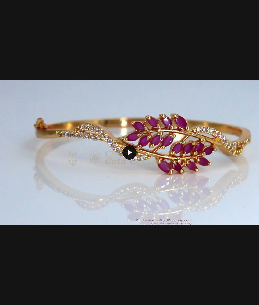 Vibrant Ruby Stone Open Type Bracelet Leaf Design Collections for Girls BRAC247