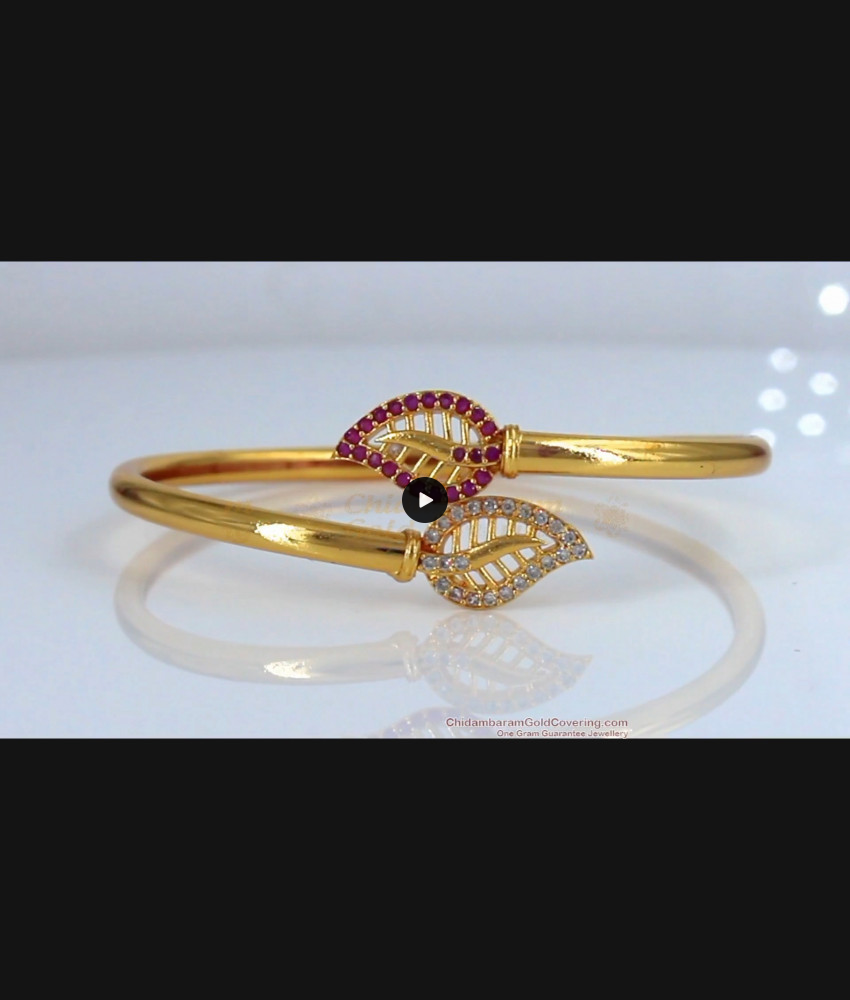 Leaf Design Gold Bracelet With Full Ruby AD White Stone Collection BRAC288