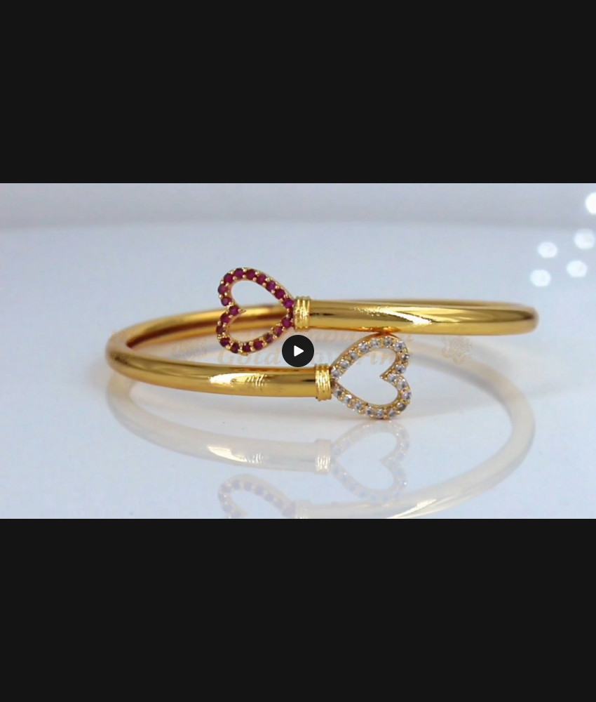 Pretty Heart Design Gold Bracelet With Full Ruby AD White Stone Collection BRAC289