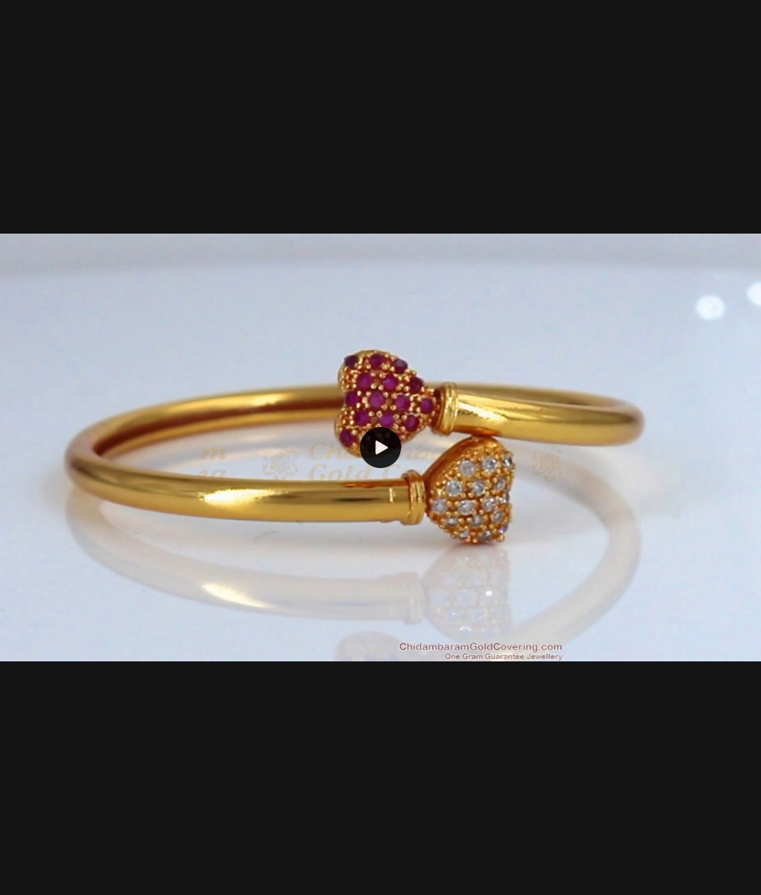 Little Heart Design Gold Bracelet With Full Ruby AD White Stone Collection Online BRAC290