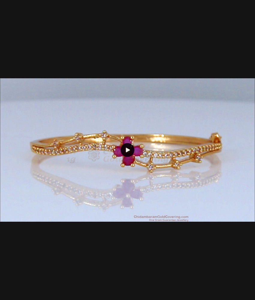 Ruby White Stone Gold Open Type Bracelet For Girls BRAC310