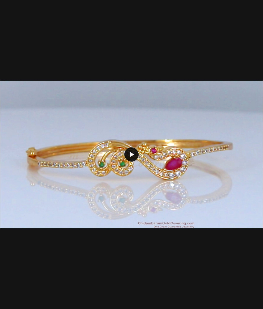 Trendy Party Wear Multi Stone Gold Open Type Bracelet BRAC316