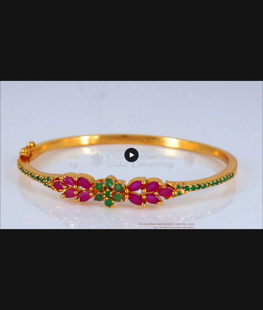Fascinating Flower Design Ruby Emerald Stone Gold Bracelets BRAC374
