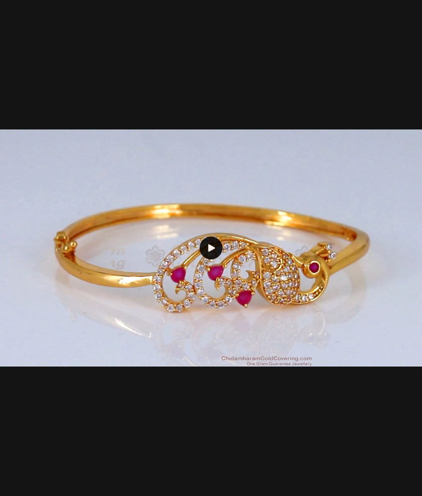 22k Gold Shimmering Cz Peacock Bracelet | Raj Jewels