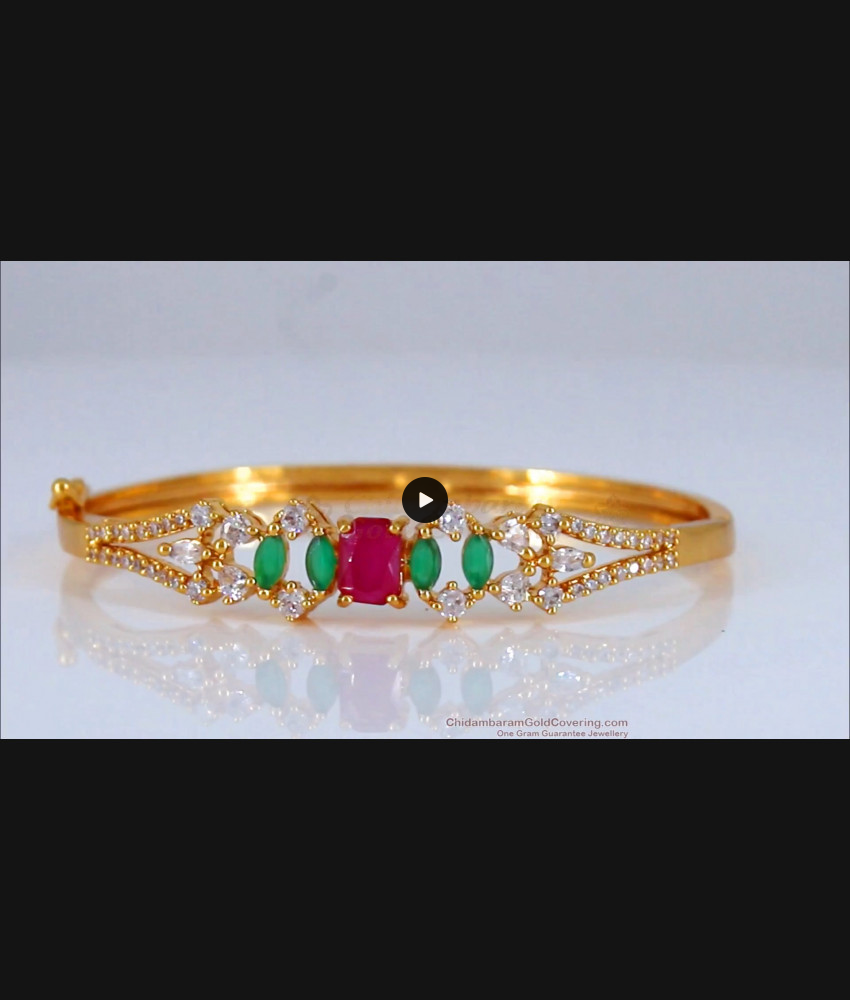 Big Ruby Emerald Stone Open Type Gold Bracelet For Daily Wear BRAC397