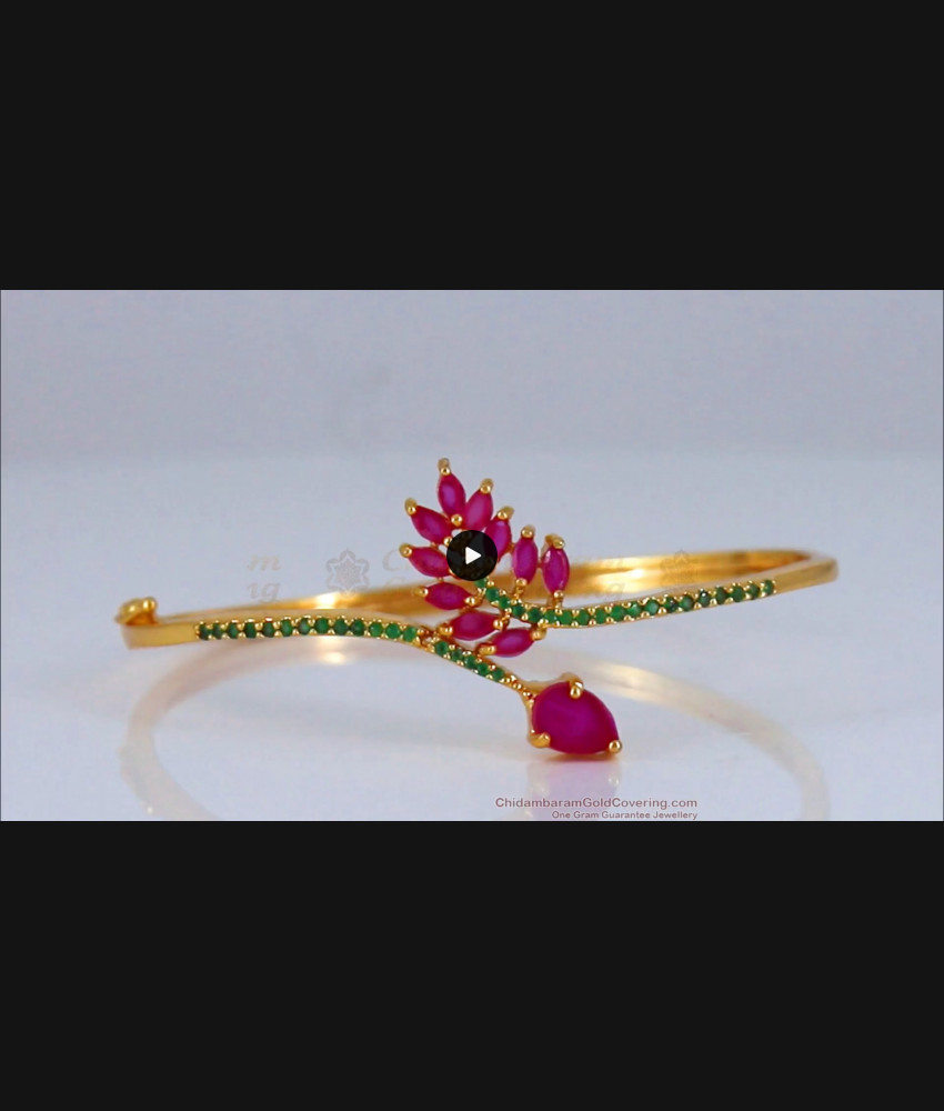 Artistic Flower Design Ruby Emerald Stone Gold Bracelets BRAC398