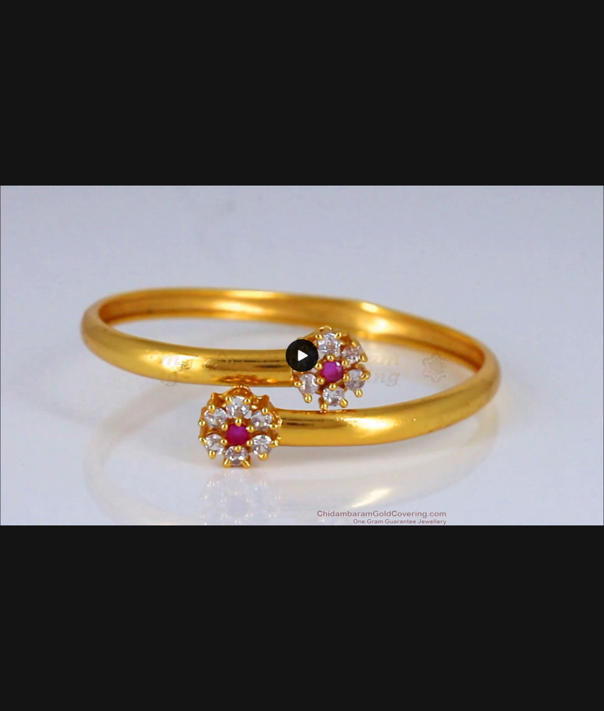 Ruby White Stone Flower Design Open Type Gold Bracelet BRAC477 Ruby White Stone Flower Design Open Type Gold Bracelet BRAC477