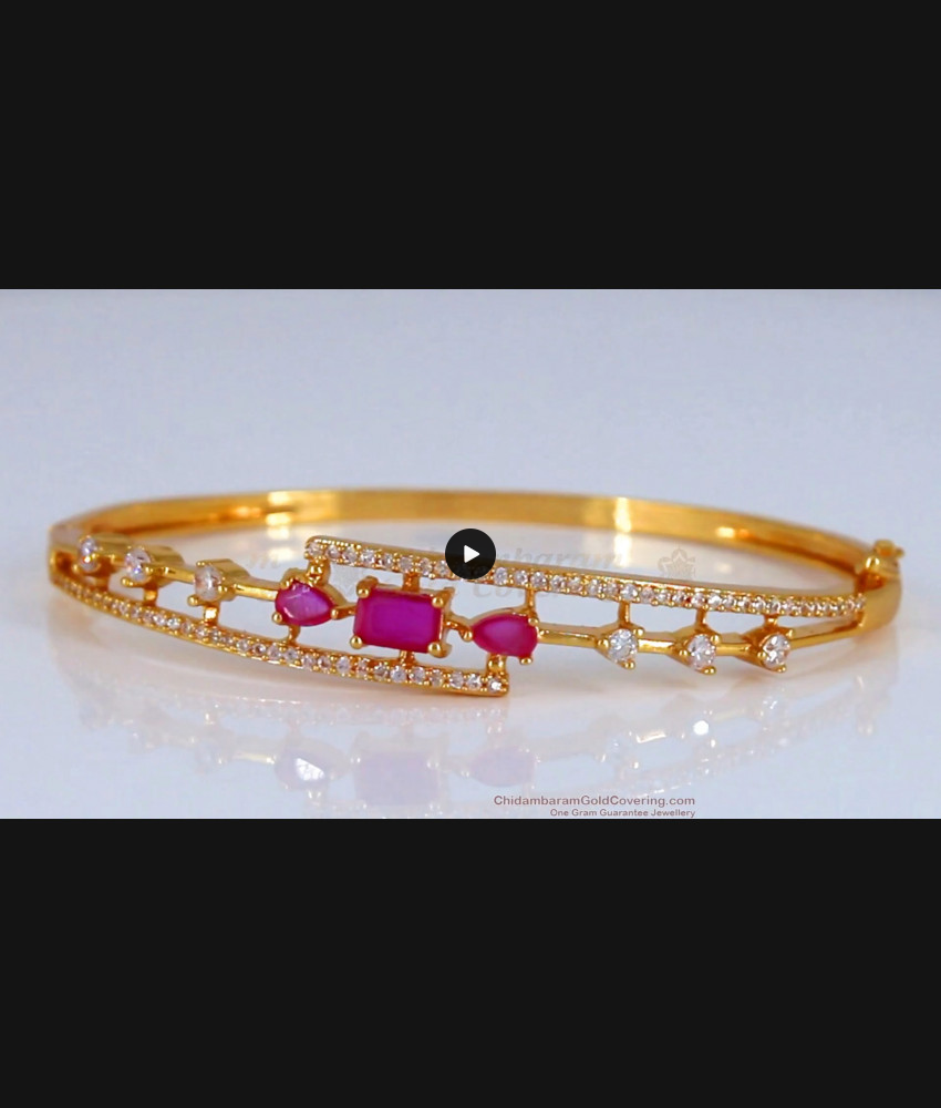 Stunning Ruby Diamond Stone Open Type Gold Bracelet BRAC483