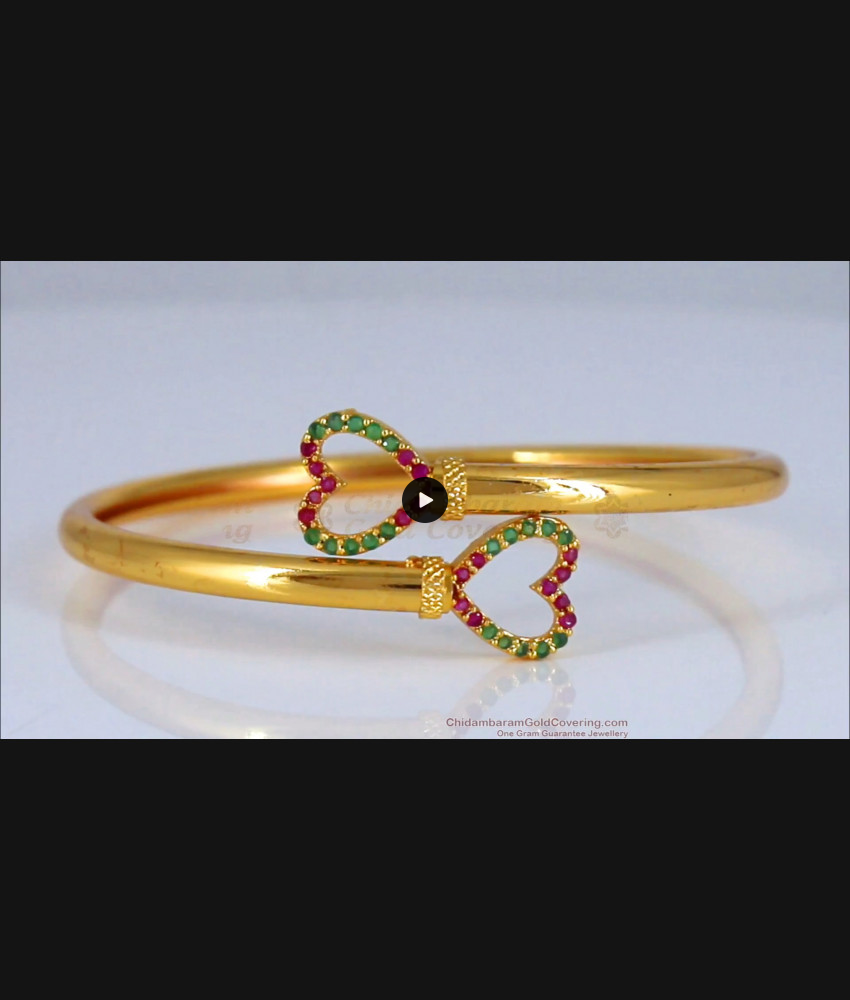 Heart Design Multi Color Stone Gold Bracelet Slide Open Type BRAC499