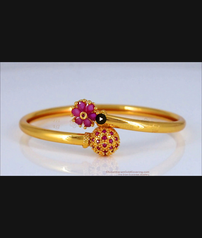 Floral Semi Ball Ruby Stone Gold Bracelet Open Type BRAC500