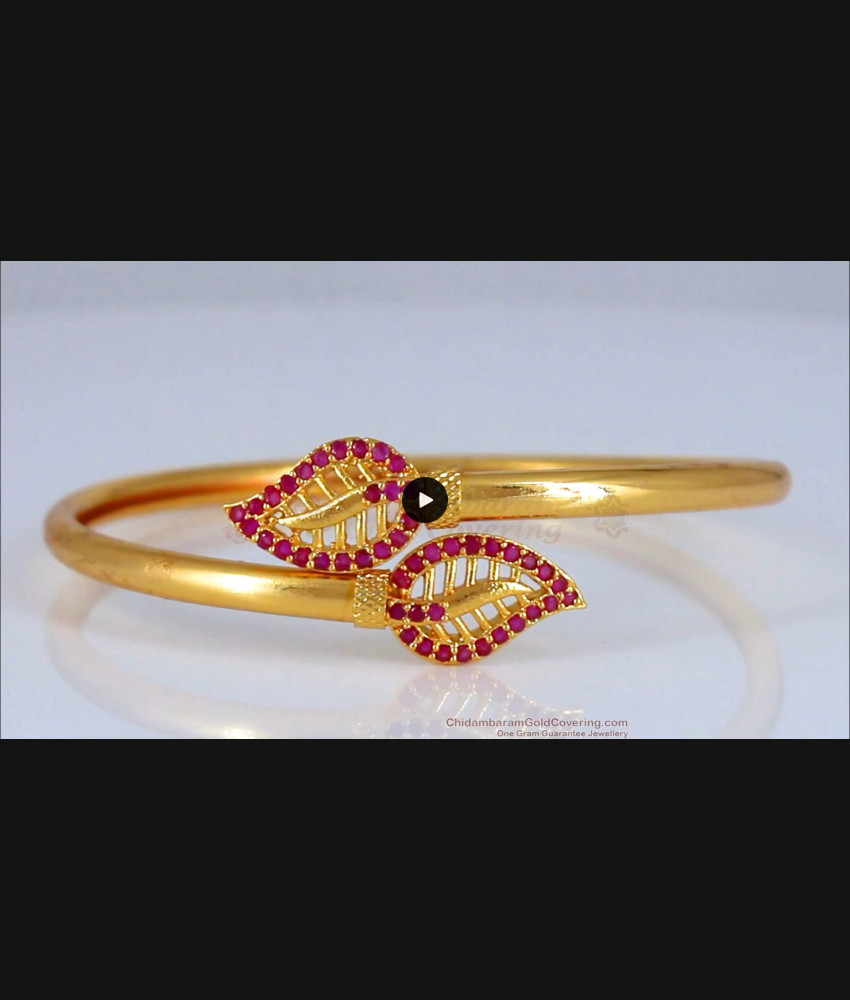 Modern Leaf Ruby Stone  Gold Bracelet Open Type BRAC502