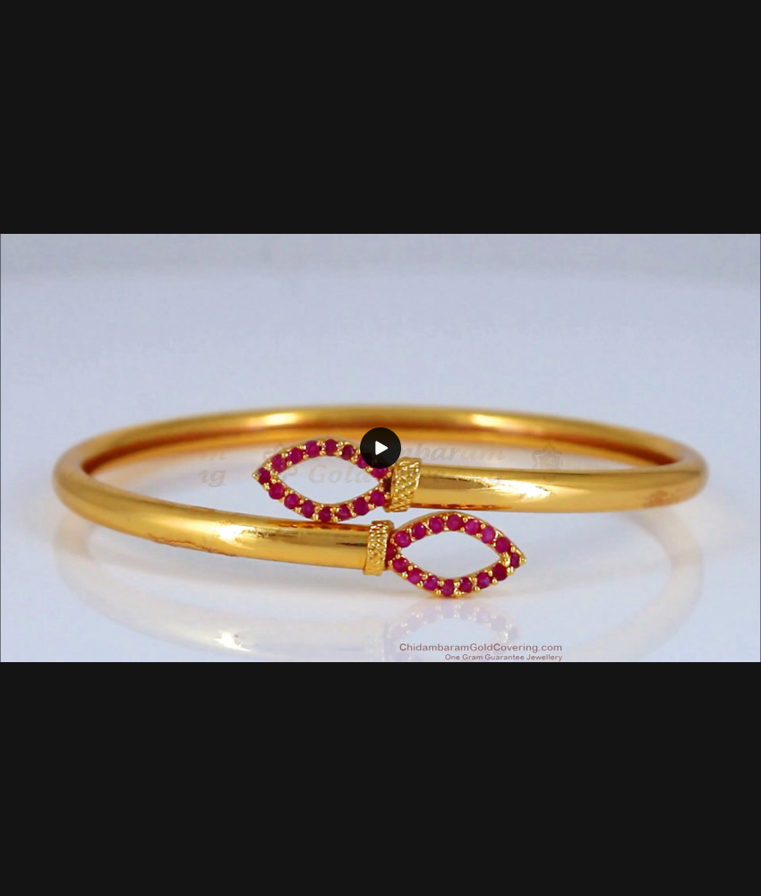 Delicate Open Kada Ruby Design Gold Bracelet BRAC503