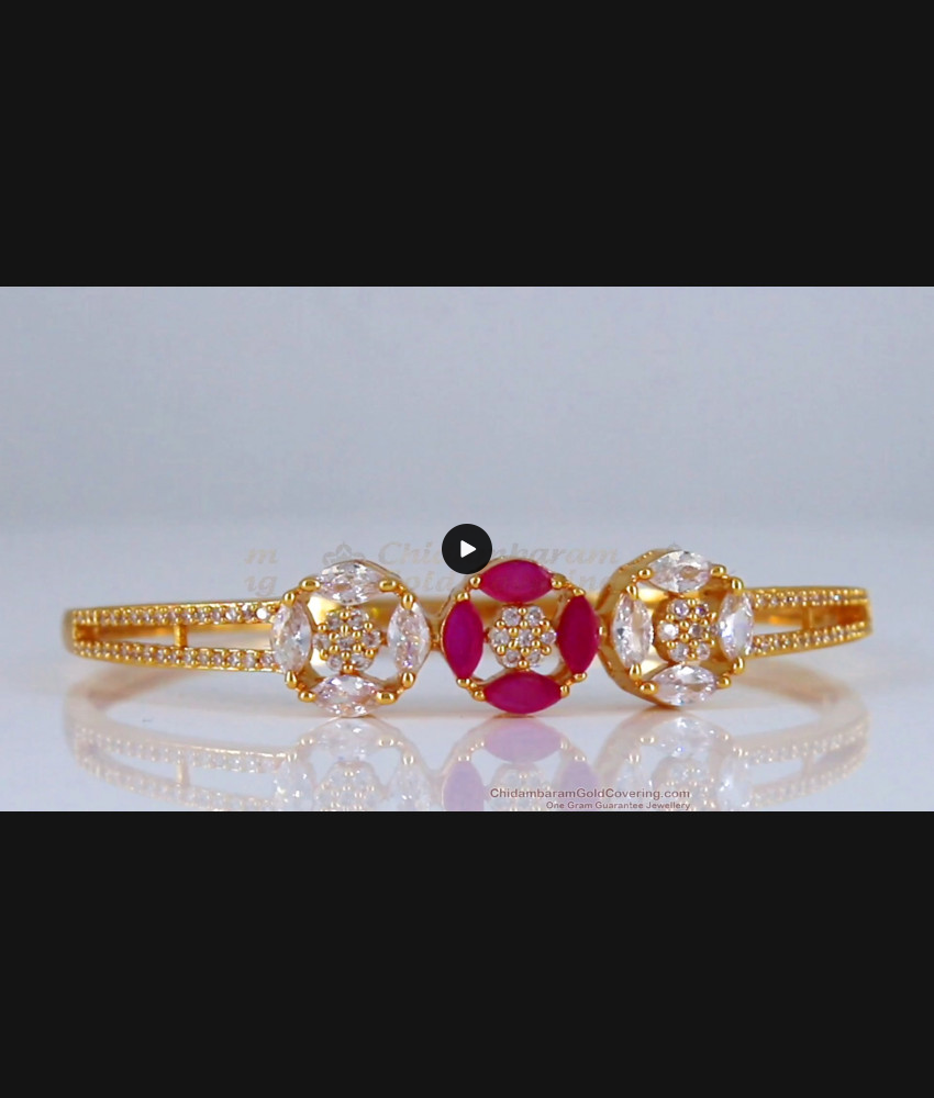 Trendy Flower Pattern Diamond Ruby Stone Gold Bracelet BRAC527