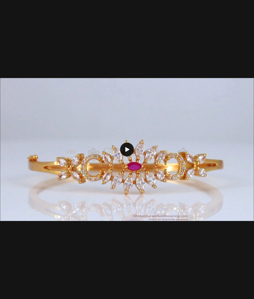 Floral White Ruby Stone Gold Bracelet Lock Type BRAC532