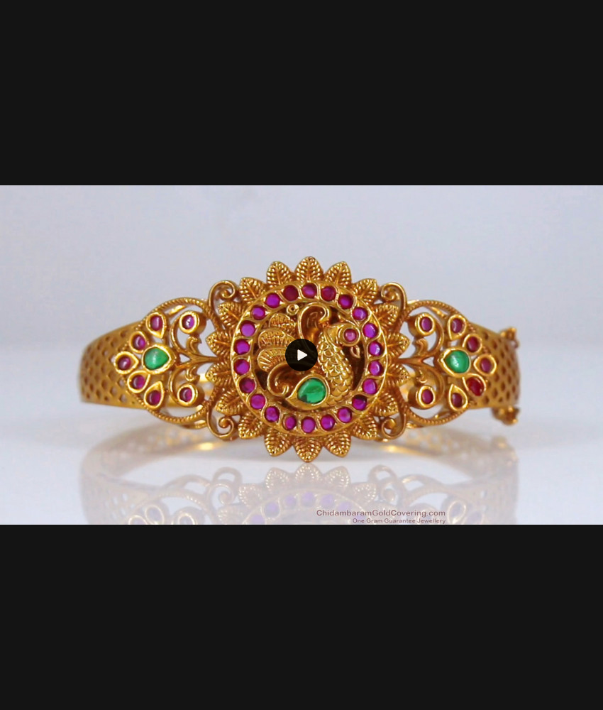 New Antique Gold Bracelet Peacock Design Ruby Emerald Stone BRAC536