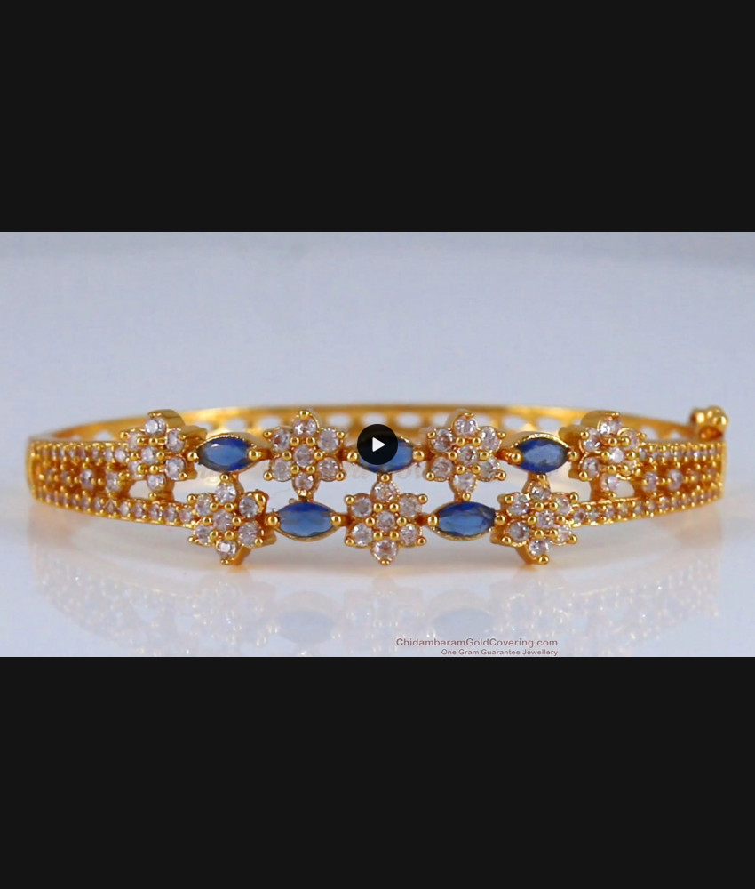 Gold Plated Bracelet Flower Design White Sapphire Stones BRAC580
