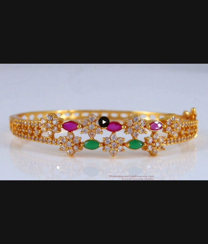 Trendy Gold Plated Bracelet Multi Stone Flower Design BRAC581