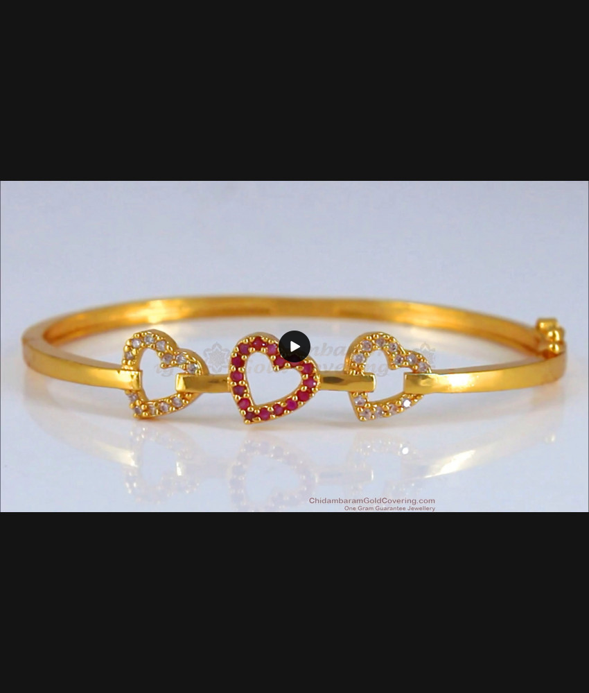 1 Gram Gold Bracelet Triple Heart Ruby White Stone BRAC587 1 Gram Gold Bracelet Triple Heart Ruby White Stone BRAC587