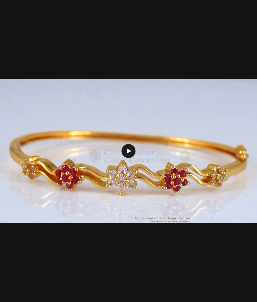 Gold Plated Bracelet Floral Ruby White Stone BRAC623