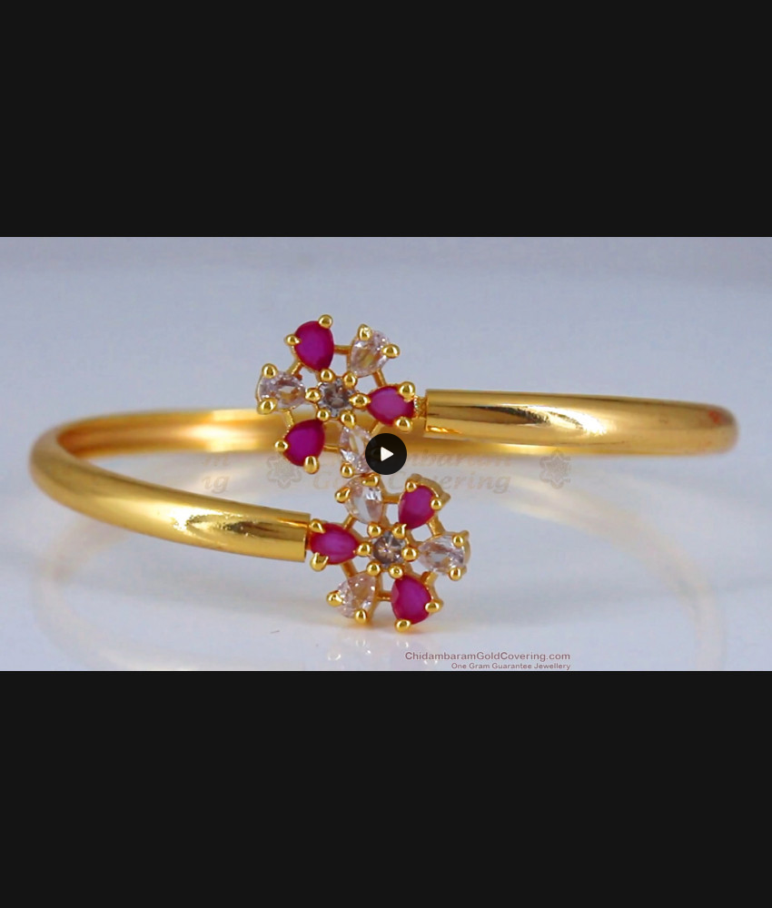 Open Type Gold Bracelet Floral Ruby White Stone BRAC631