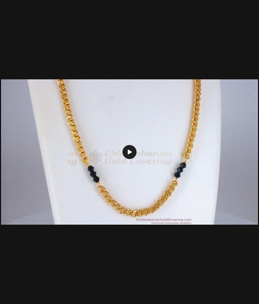 CHRT51 S-Type Gold Long Chain with Black Crystals For Ladies Daily Wear