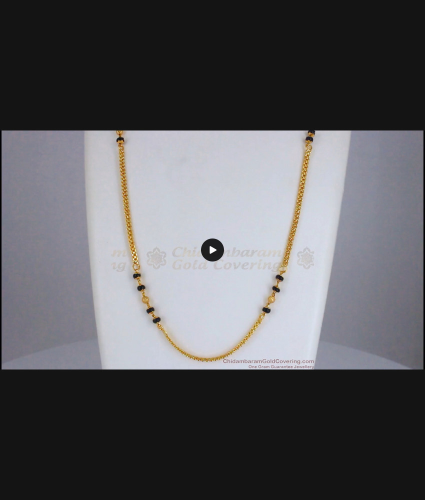 CKMN106 Plain Gold Chain Black Pearls Daily Wear