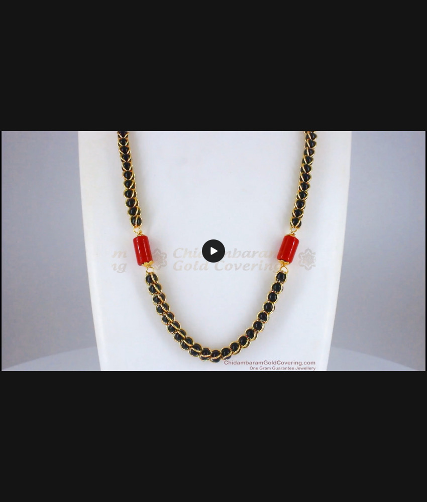 CKMN98 Black Beads Cylindrical Pavala Stone Long Chain Designs