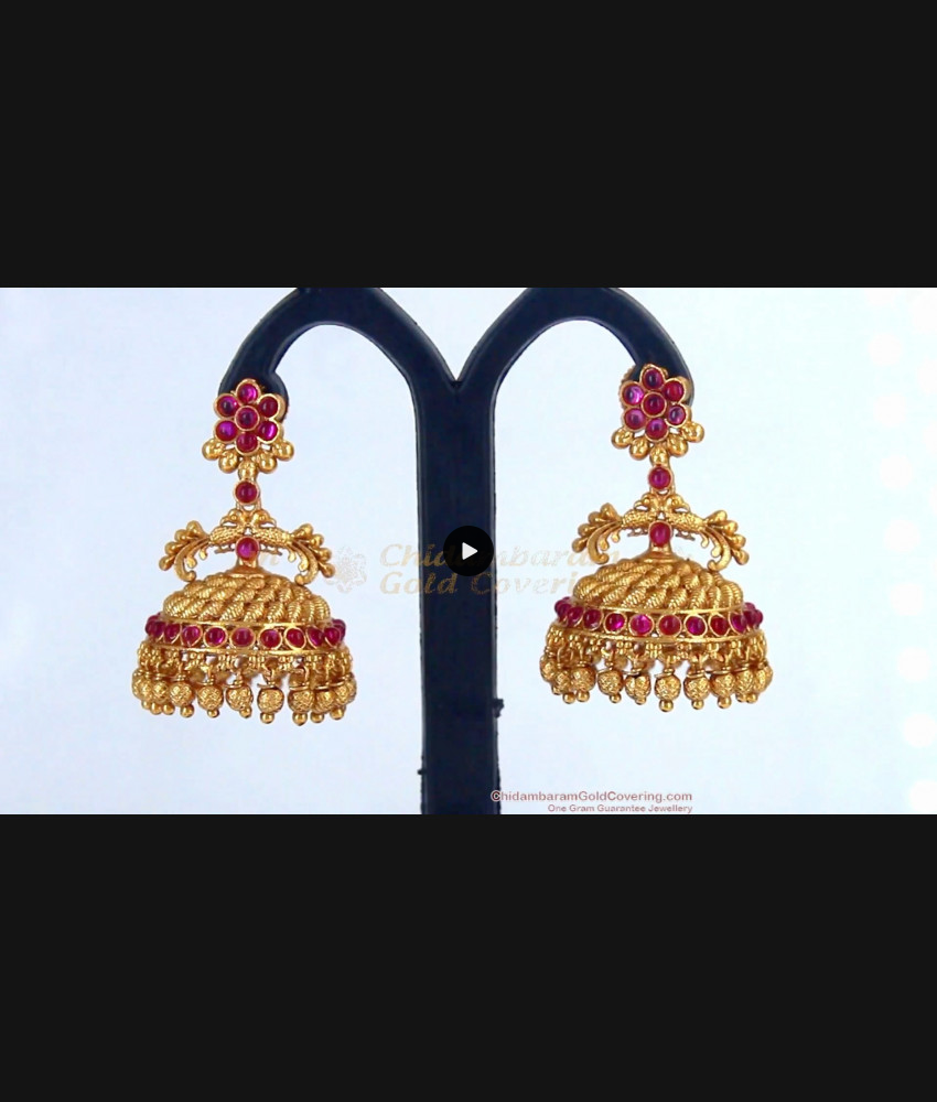 Premium Quality Peacock Temple Jhumkas With Kemp Stone Antique Earrings Collection Online ER2114