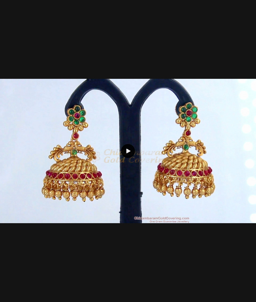 Premium Quality Peacock Temple Jhumkas With Multi Colour Kemp Stone Antique Earrings Collection Online ER2115