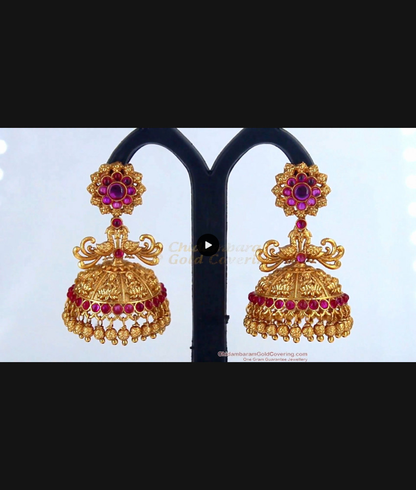 Original Nagas Lakshmi Temple Jhumkas With Kemp Stone Antique Earrings Collection Online ER2117