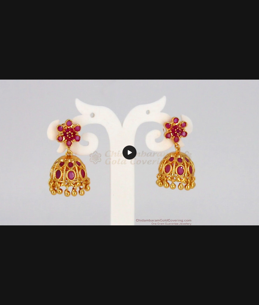 Stylish One Gram Gold Ruby Stone Gold Jimmiki Type Earrings ER2207