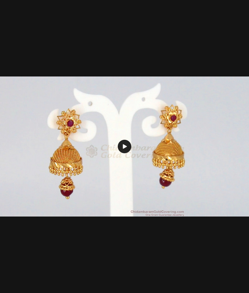 Admirable Ruby Stone Gold Jimmiki Type Earrings For Bridal Wear ER2209 Admirable Ruby Stone Gold Jimmiki Type Earrings For Bridal Wear ER2209