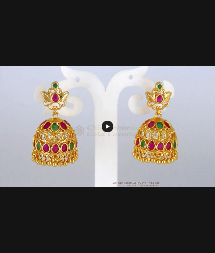 Amazing Ruby Emerald  Gold Jhimiki Earrings For Bridal Wear ER2296